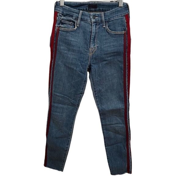 Mother Womens The Looker Ankle Fray Jeans 25 Tuxedo Stripe Stretch Mid Rise - Picture 1 of 9